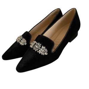 New Adrienne Vittadini Pablo Black Velvet Flats Bejeweled Size 8‎